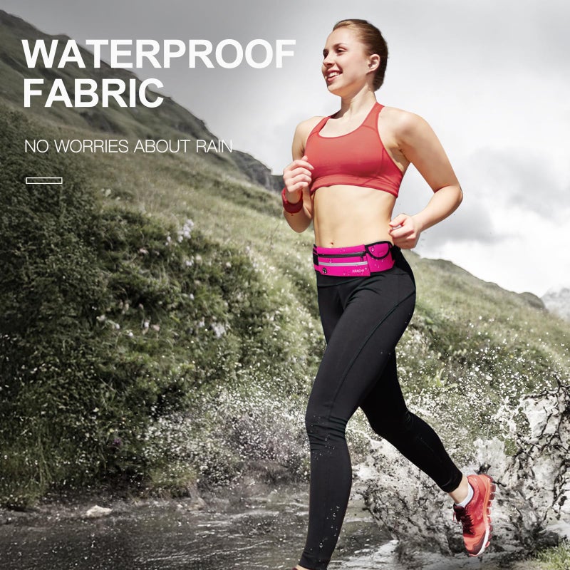 Jueachy Running Belts for Women Waterproof Fanny Pack Running Waist Pouch Phone holder Adjustable Sports Money Belt with Headphone Port Rose - Image 2